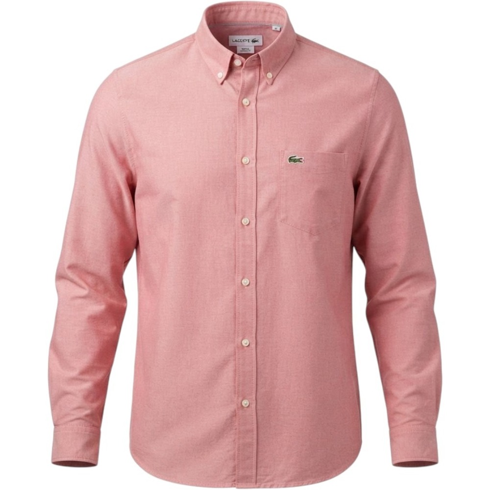 Lacoste Oxford Shirt Mens L Pink Excellent Long Sleeve Button Down Regular Fit